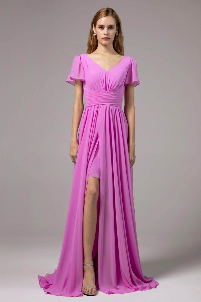 A-Line Floor Length Chiffon Bridesmaid Dress CB0396 - COCOMELODY