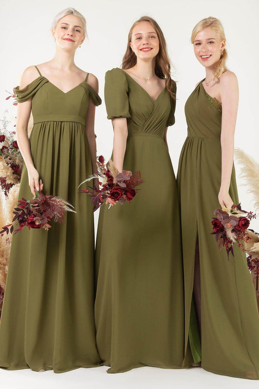 A-Line Floor Length Chiffon Bridesmaid Dress CB0476 - COCOMELODY