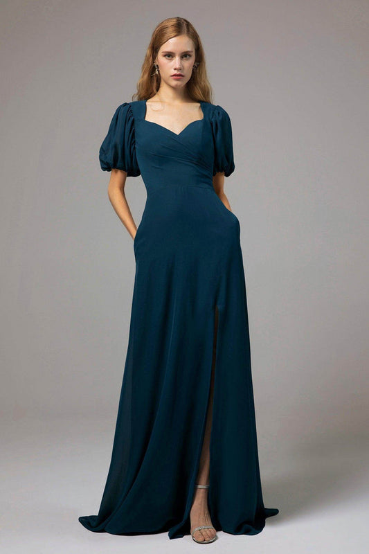 A-Line Floor Length Chiffon Bridesmaid Dress Formal Dresses CB0415 - COCOMELODY