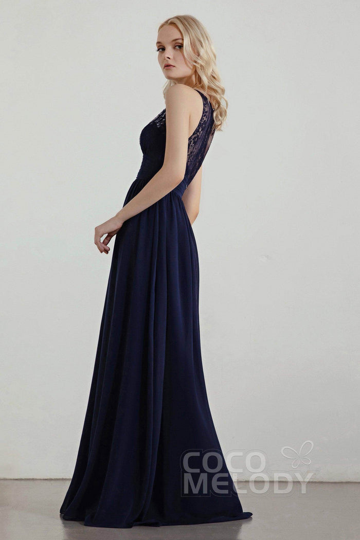A-Line Floor Length Chiffon/Lace Bridesmaid Dress Formal Dresses CB0440 - COCOMELODY