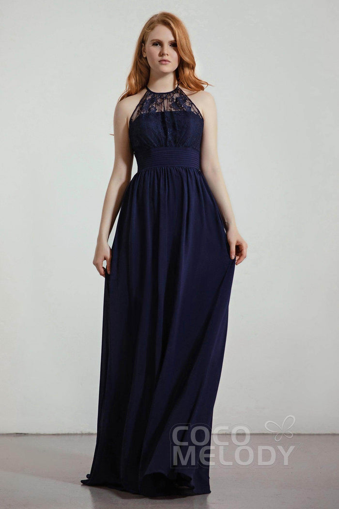 A-Line Floor Length Chiffon/Lace Bridesmaid Dress Formal Dresses CB0442 - COCOMELODY