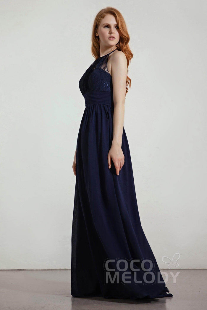 A-Line Floor Length Chiffon/Lace Bridesmaid Dress Formal Dresses CB0442 - COCOMELODY