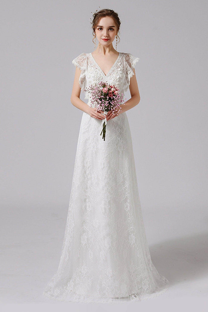 A-Line Floor Length Lace Tulle Wedding Dress CW2708 - COCOMELODY