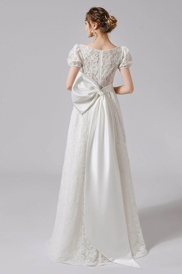 A-Line Floor Length Lace Tulle Wedding Dress CW2713 - COCOMELODY