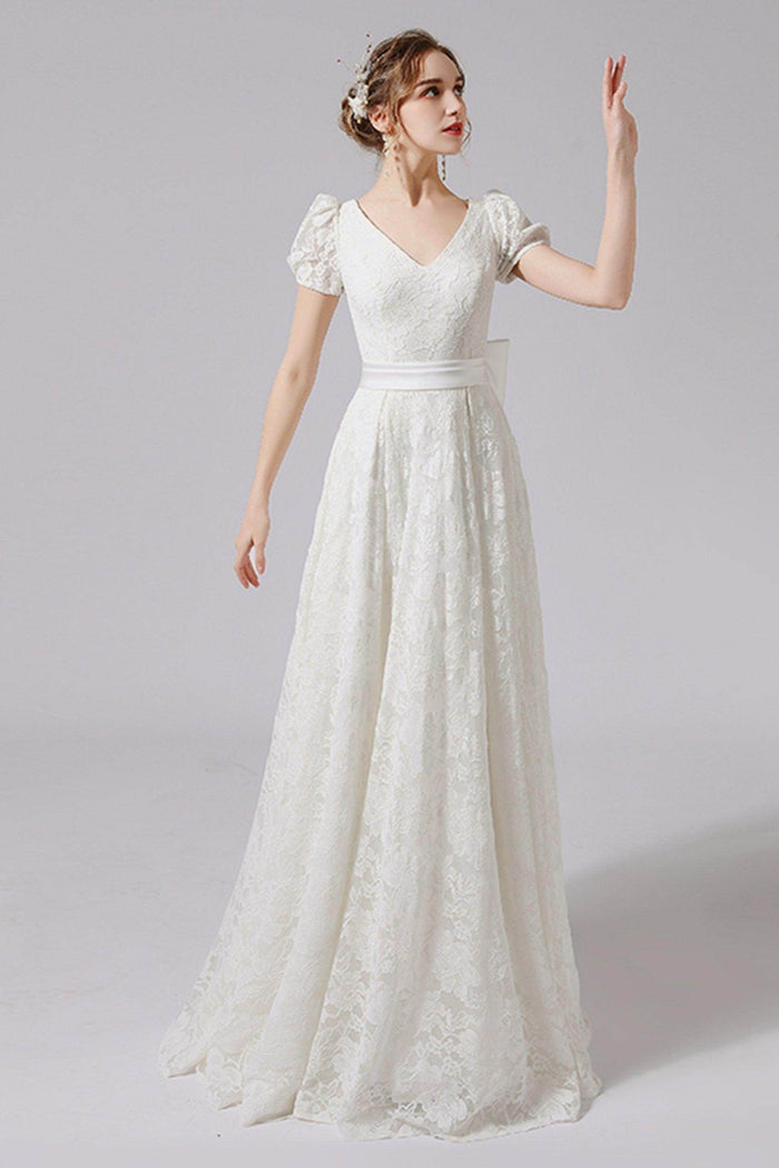 A-Line Floor Length Lace Tulle Wedding Dress CW2713 - COCOMELODY