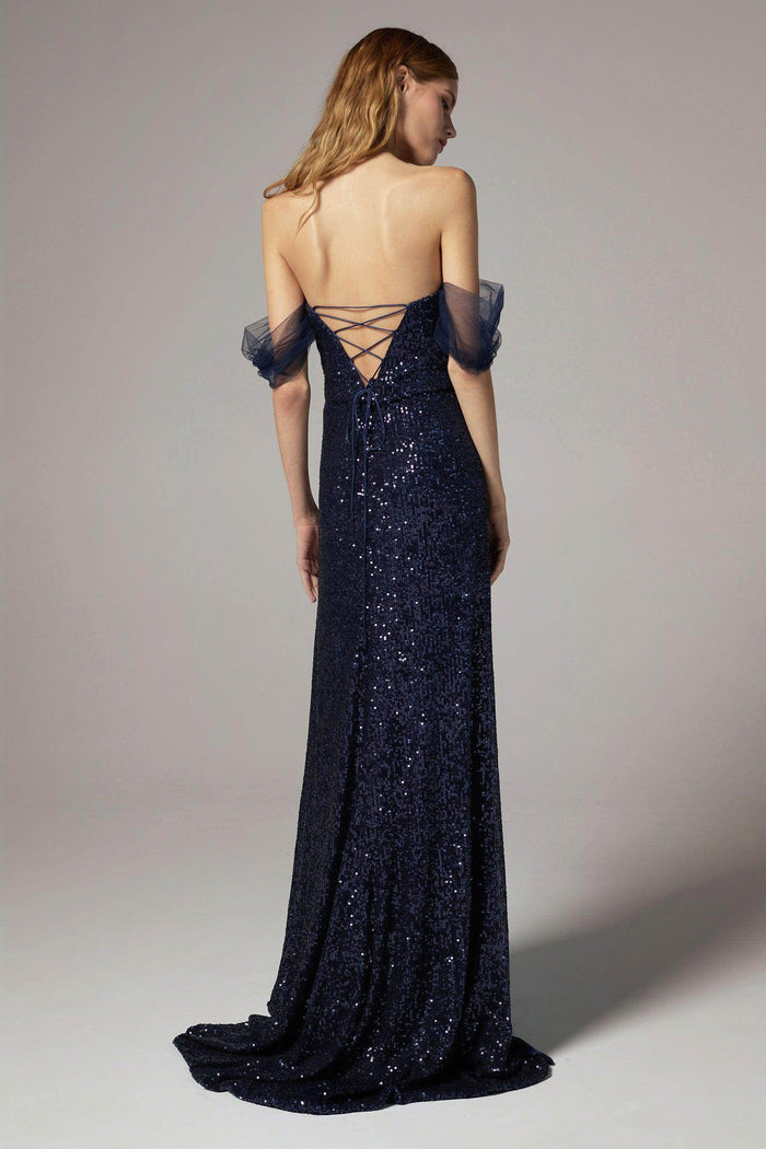 A-Line Floor Length Sequined Dress CS0297 - COCOMELODY