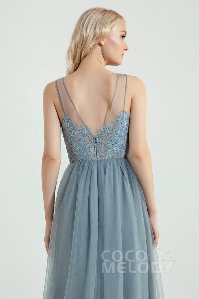 A-Line Floor Length Tulle Lace Bridesmaid Dress CB0439 - COCOMELODY