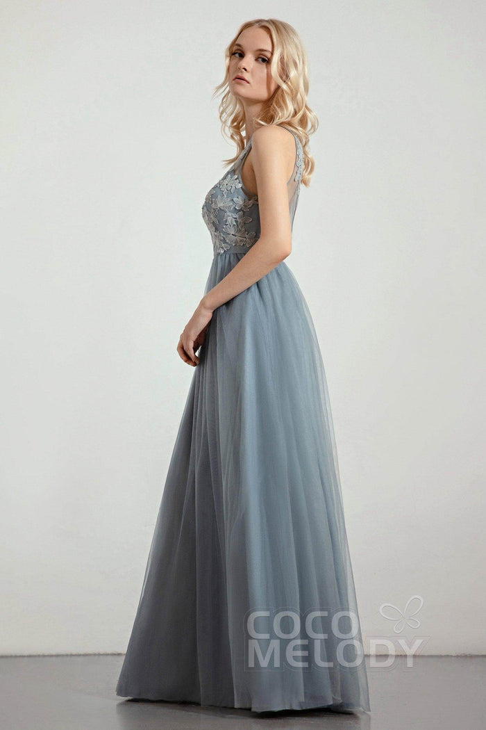 A-Line Floor Length Tulle/Lace Bridesmaid Dress CB0435 - COCOMELODY