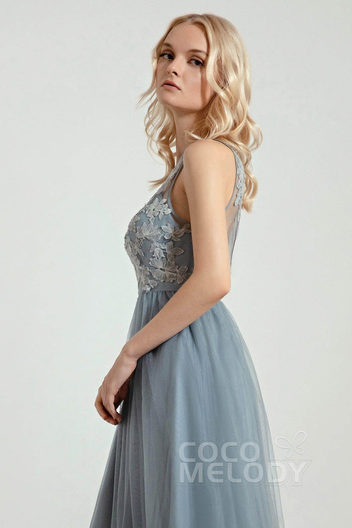 A-Line Floor Length Tulle/Lace Bridesmaid Dress CB0435 - COCOMELODY
