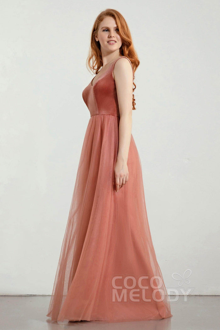 A-Line Floor Length Velvet/Tulle Bridesmaid Dress Formal Dresses CB0431 - COCOMELODY