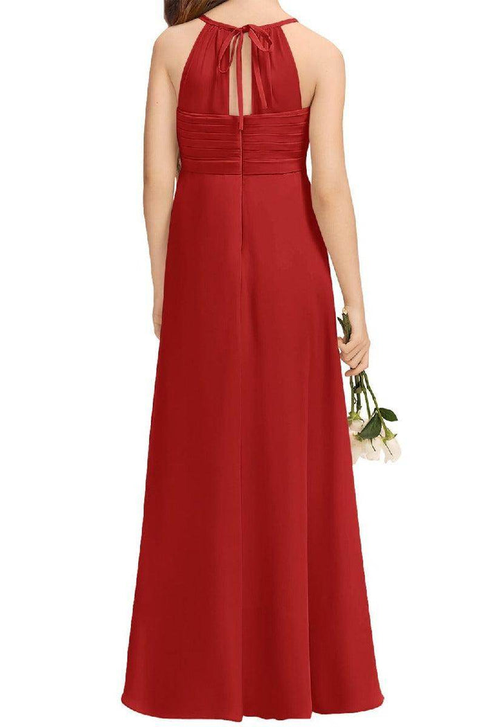 A-Line Halter Junior Bridesmaid Dress - Flowy Chiffon Maxi Gown B0C7CGNHD6 - COCOMELODY
