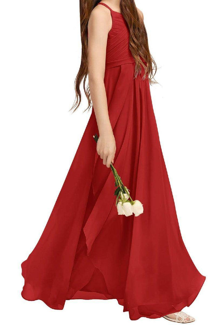 A-Line Halter Junior Bridesmaid Dress - Flowy Chiffon Maxi Gown B0C7CGNHD6 - COCOMELODY