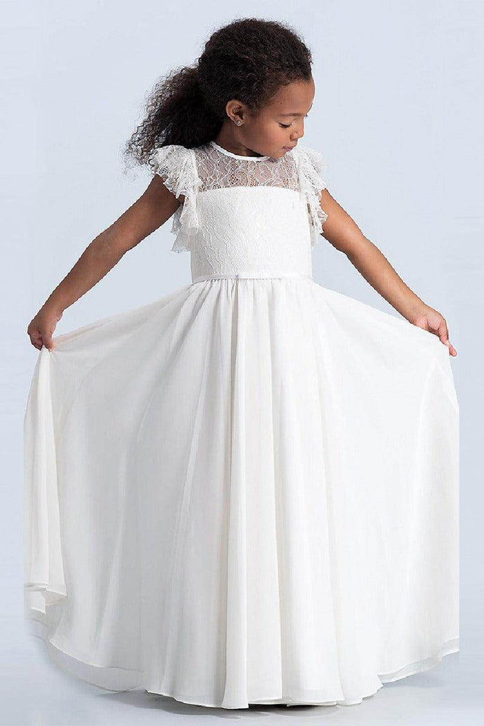 A-Line Illusion Neck Chiffon Flower Girl Dresses 642898843181 - COCOMELODY