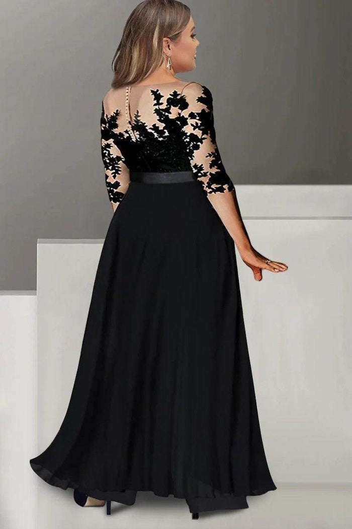 A Line Jewel Neck 3/4 Length Sleeves Floor Length Mother Dresses CM0375 - COCOMELODY