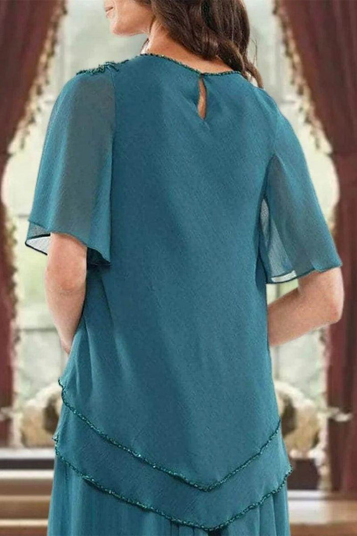 A Line Jewel Neck Short Sleeves Floor Length Mother Dress CM0363 - COCOMELODY
