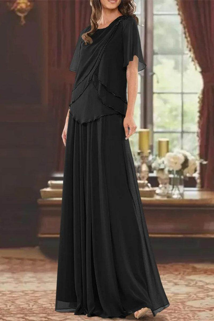 A Line Jewel Neck Short Sleeves Floor Length Mother Dress CM0363 - COCOMELODY