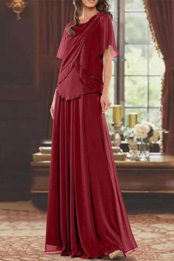 A Line Jewel Neck Short Sleeves Floor Length Mother Dress CM0363 - COCOMELODY