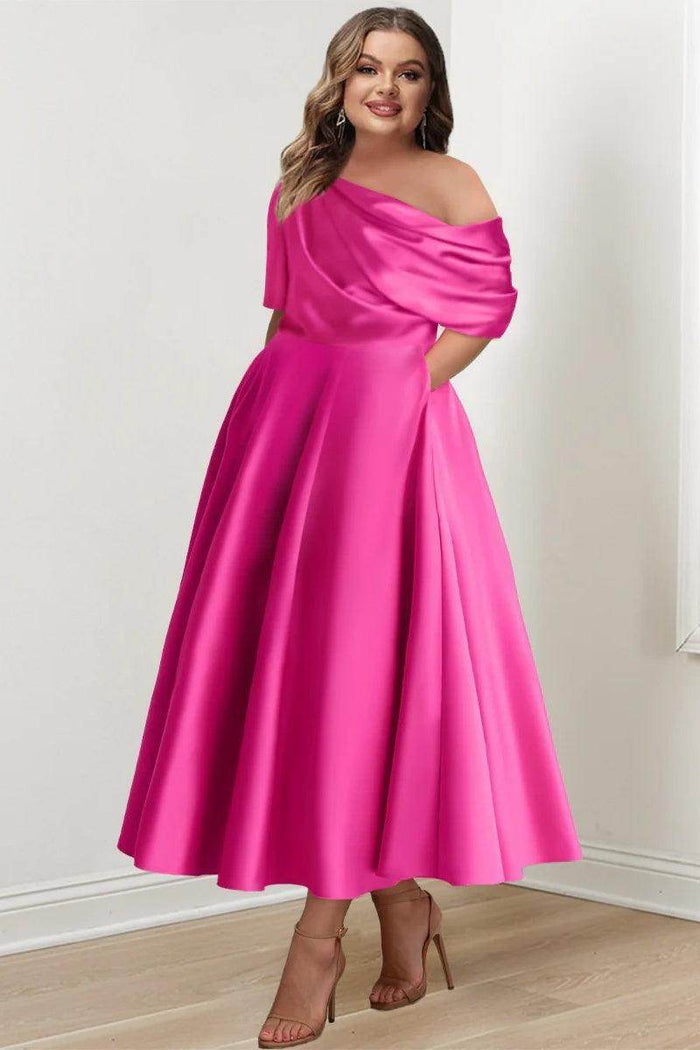 A Line One shoulder Half Sleeve Ankle Length Mother Dresses CM0366 - COCOMELODY