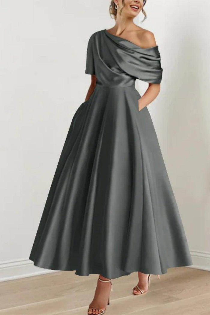 A Line One shoulder Half Sleeve Ankle Length Mother Dresses CM0366 - COCOMELODY