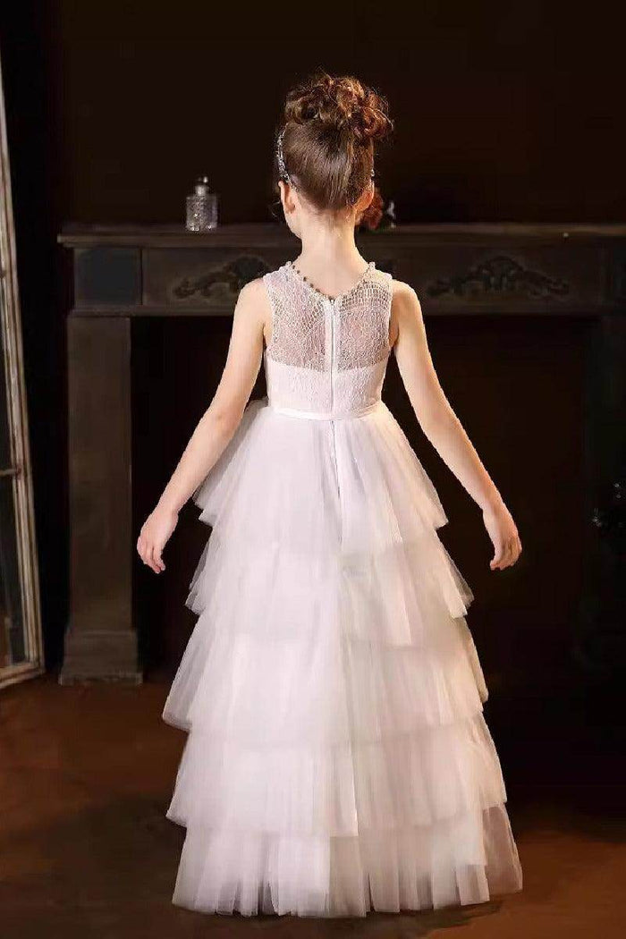 A-Line Scoop Neck Lace/Tulle Flower Girl Dresses With Cascading Ruffles 809160851086 - COCOMELODY