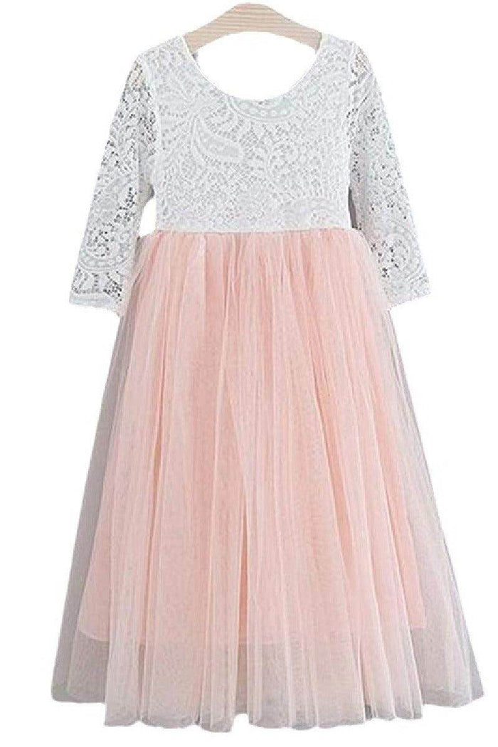 A-Line Scoop Neck Long Sleeve Lace/Tulle Flower Girl Dresses 725541112725 - COCOMELODY