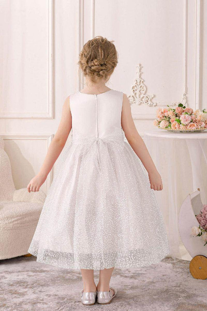 A-Line Scoop Neck Sleeveless Midi Tulle/Sequined Flower Girl Dresses 828722259586 - COCOMELODY