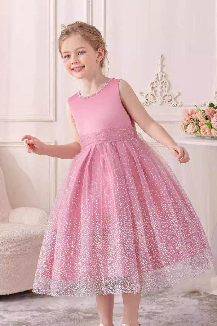 A-Line Scoop Neck Sleeveless Midi Tulle/Sequined Flower Girl Dresses 828722259586 - COCOMELODY