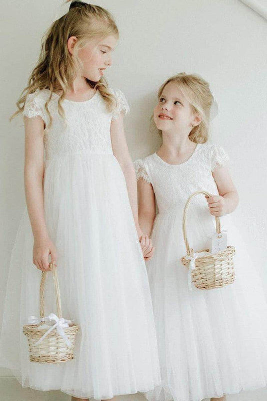 A-Line Scoop Tulle Maxi Flower Girl Dresses 726349641734 - COCOMELODY