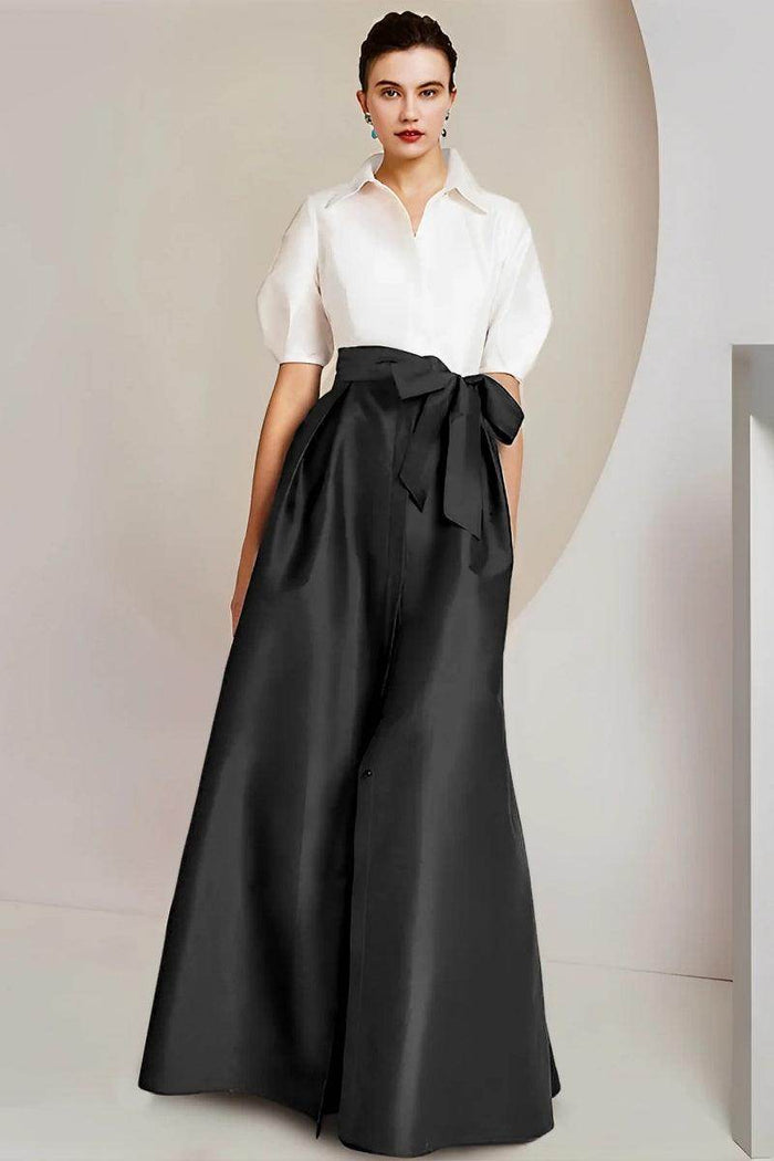 A Line Shirt Collar Short Sleeves Floor Length 2 pieces Mother Dresses CM0347 - COCOMELODY