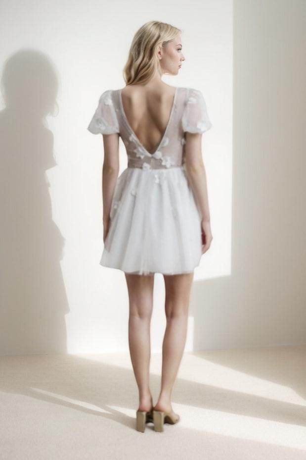 A-Line Short-Mini Lace Tulle Wedding Dress CW3414 - COCOMELODY