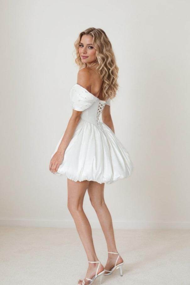 A-Line Short-Mini Mikado Wedding Dress CW3404CR - COCOMELODY