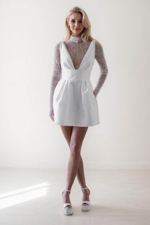 A-Line Short-Mini Satin Wedding Dress CW3400 - COCOMELODY