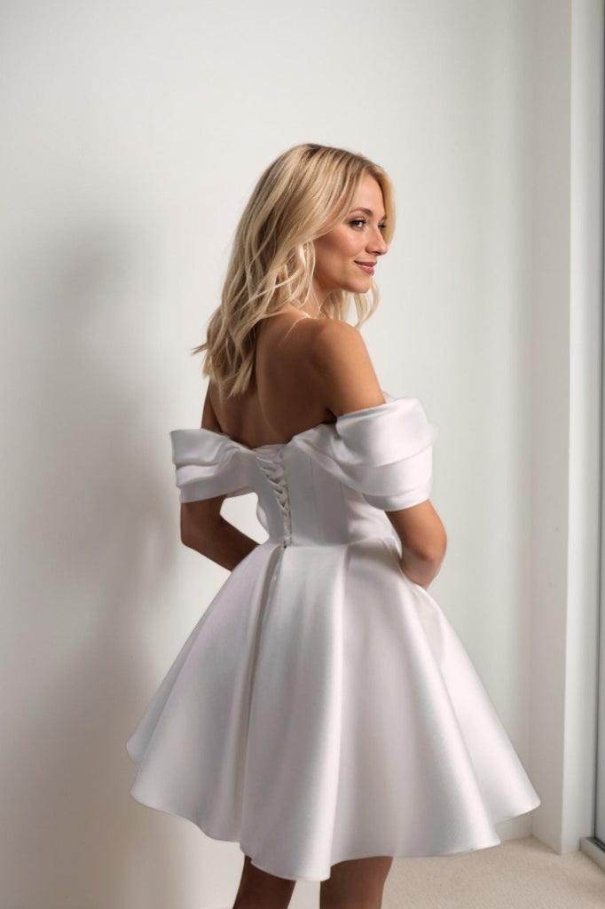 A-Line Short-Mini Satin Wedding Dress CW3401 - COCOMELODY