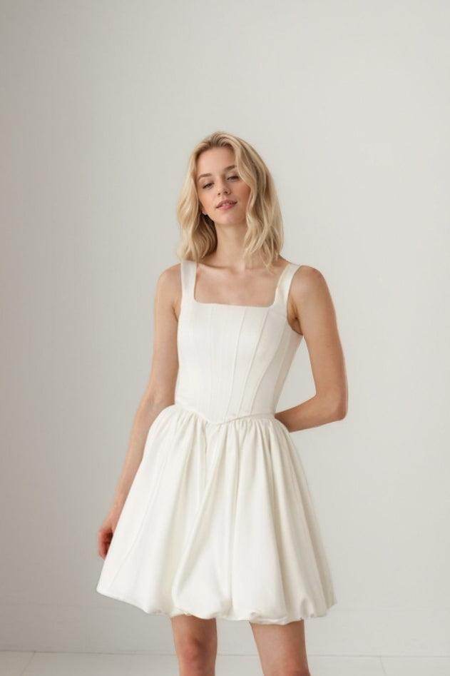 A-Line Short-Mini Satin Wedding Dress CW3405 - COCOMELODY