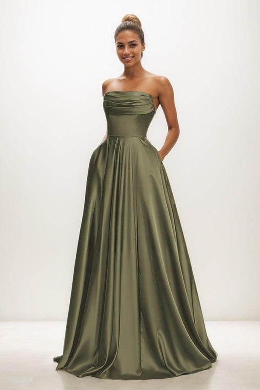 A-Line Strapless Matte Satin Prom Dresses With Lace Up Back CS0820 - COCOMELODY
