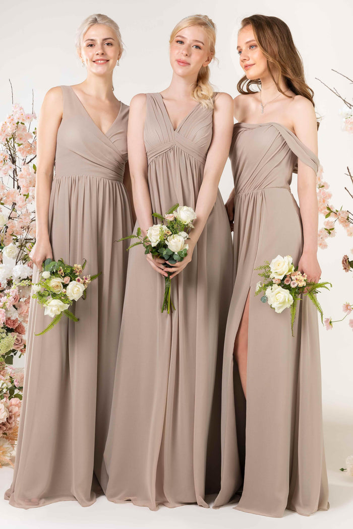A-Line Sweep-Brush Train Chiffon Bridesmaid Dress CB0456 - COCOMELODY