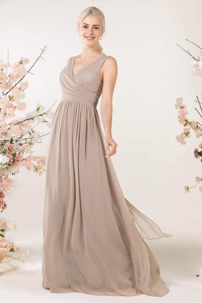 A-Line Sweep-Brush Train Chiffon Bridesmaid Dress CB0456 - COCOMELODY
