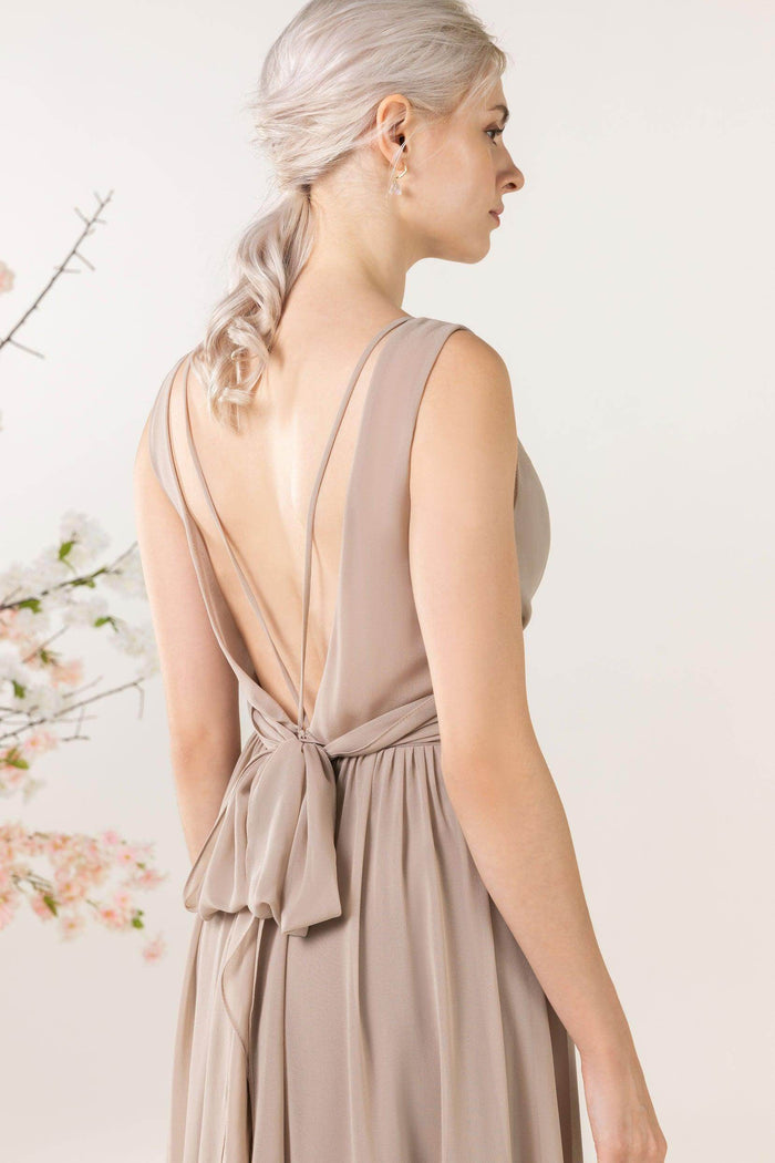 A-Line Sweep-Brush Train Chiffon Bridesmaid Dress CB0456 - COCOMELODY