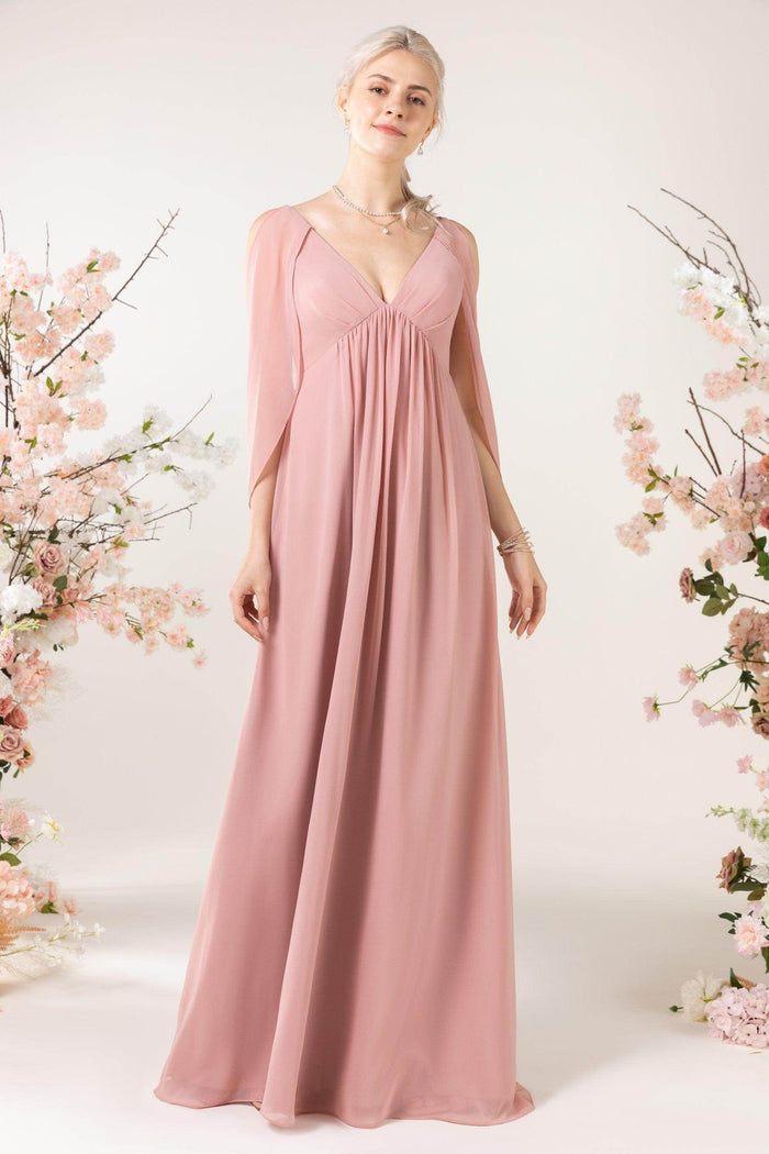 A-Line Sweep-Brush Train Chiffon Bridesmaid Dress CB0458 - COCOMELODY