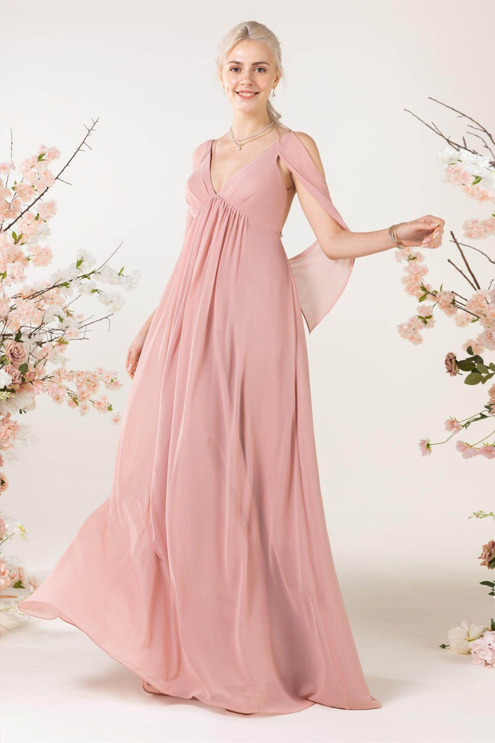 A-Line Sweep-Brush Train Chiffon Bridesmaid Dress CB0458 - COCOMELODY