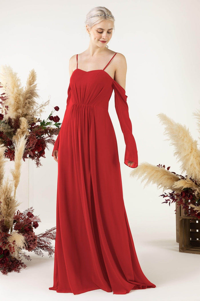 A-Line Sweep-Brush Train Chiffon Bridesmaid Dress CB0460 - COCOMELODY