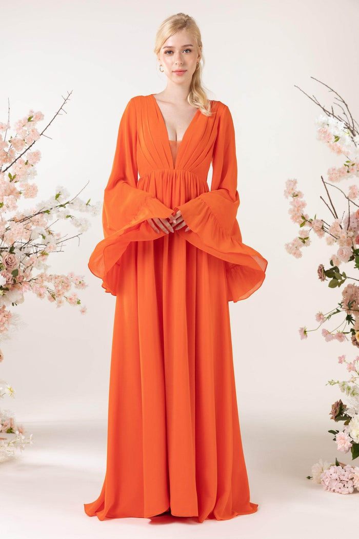 A-Line Sweep-Brush Train Chiffon Bridesmaid Dress CB0465 - COCOMELODY