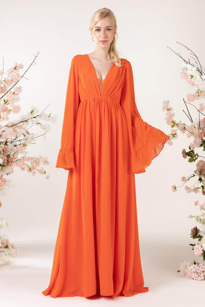 A-Line Sweep-Brush Train Chiffon Bridesmaid Dress CB0465 - COCOMELODY