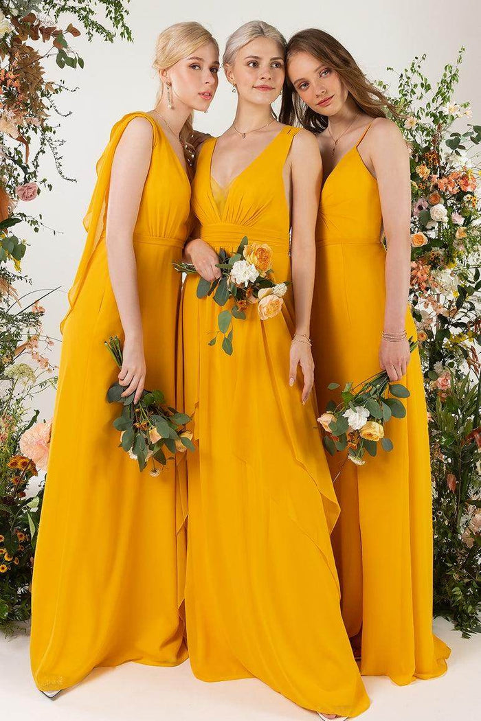 A-Line Sweep-Brush Train Chiffon Bridesmaid Dress CB0467 - COCOMELODY