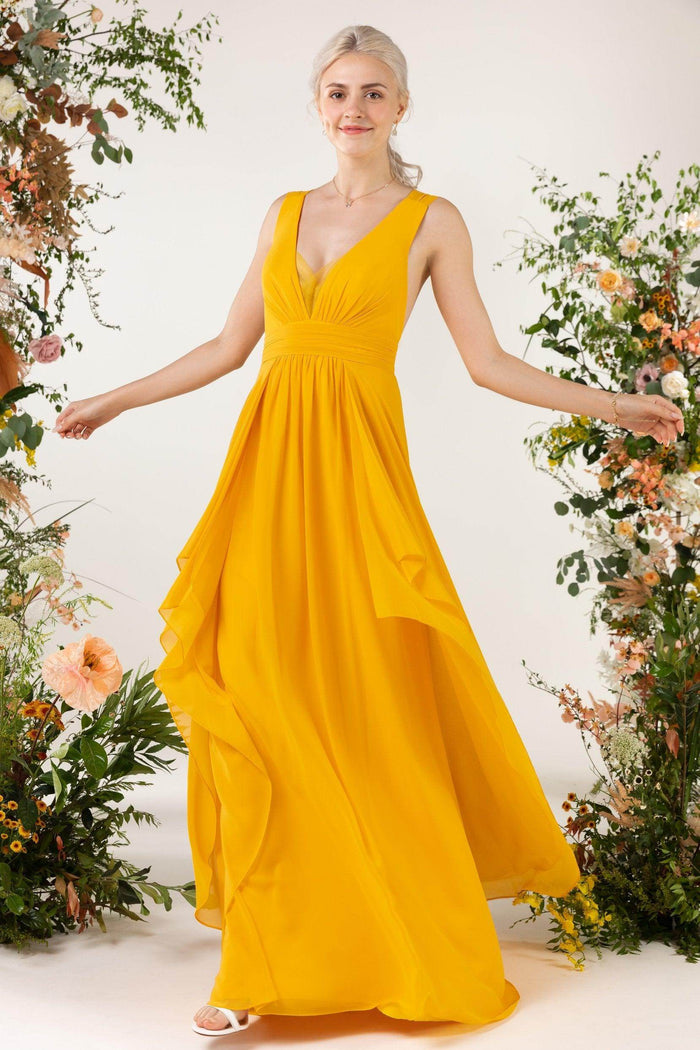 A-Line Sweep-Brush Train Chiffon Bridesmaid Dress CB0467 - COCOMELODY