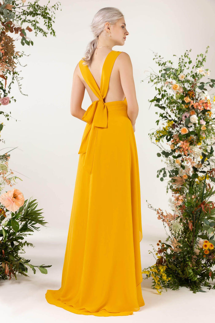 A-Line Sweep-Brush Train Chiffon Bridesmaid Dress CB0467 - COCOMELODY