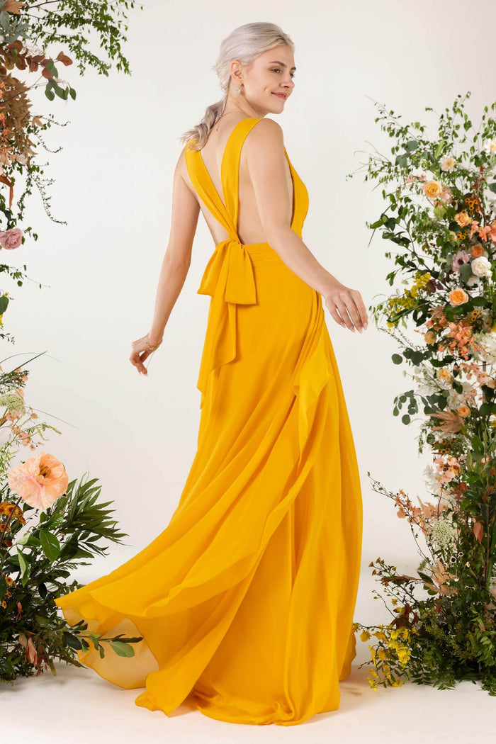 A-Line Sweep-Brush Train Chiffon Bridesmaid Dress CB0467 - COCOMELODY