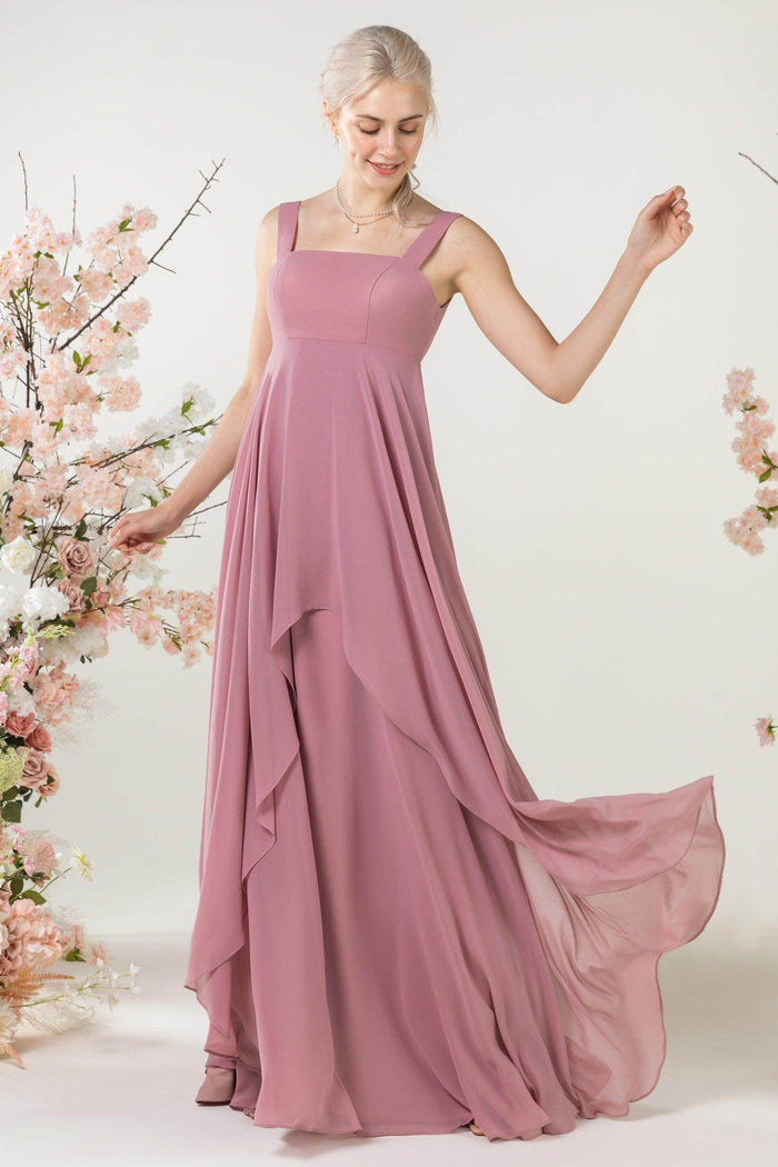 A-Line Sweep-Brush Train Chiffon Bridesmaid Dress CB0473 - COCOMELODY
