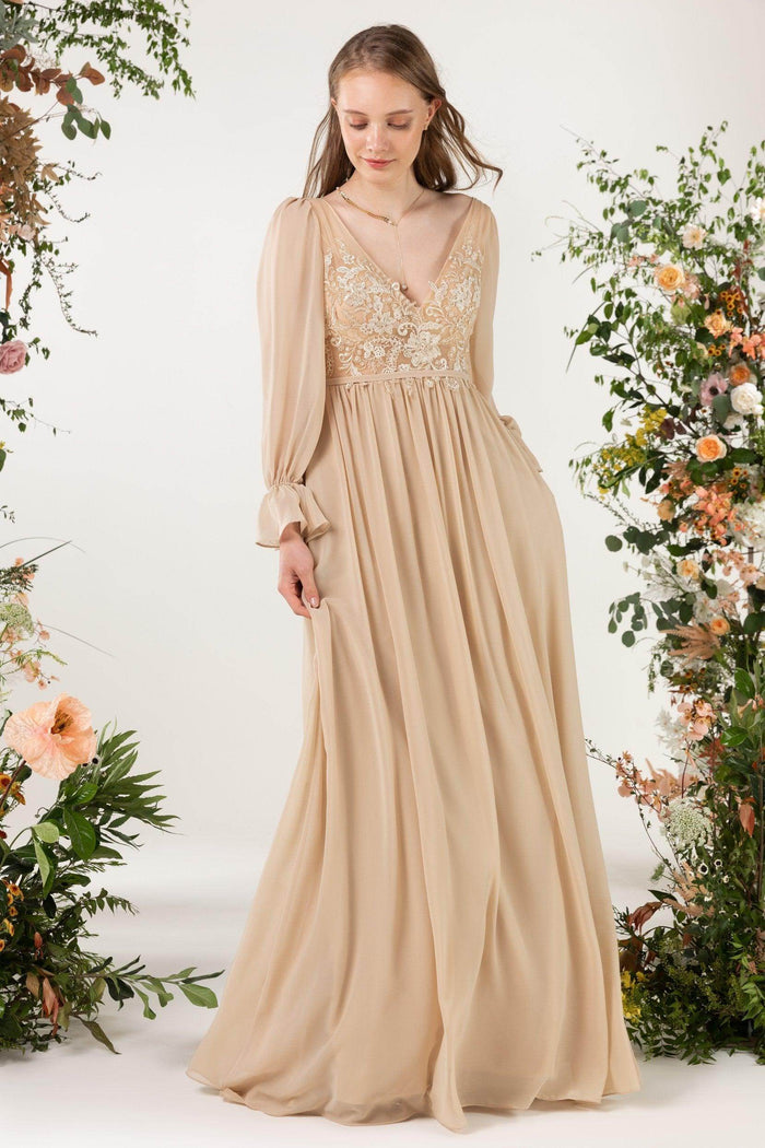 A-Line Sweep-Brush Train Chiffon Bridesmaid Dress CB0478 - COCOMELODY