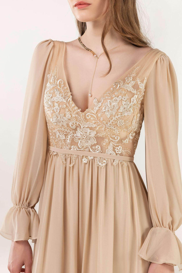 A-Line Sweep-Brush Train Chiffon Bridesmaid Dress CB0478 - COCOMELODY